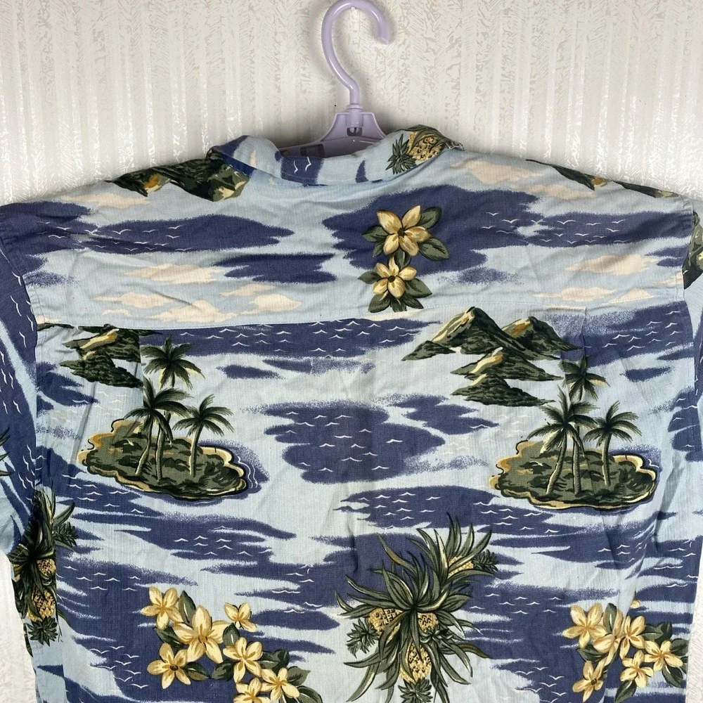 Cherokee Waikiki Wear Button Down Shirt Mens‎ Size XXL Blue Floral Short Sleeve